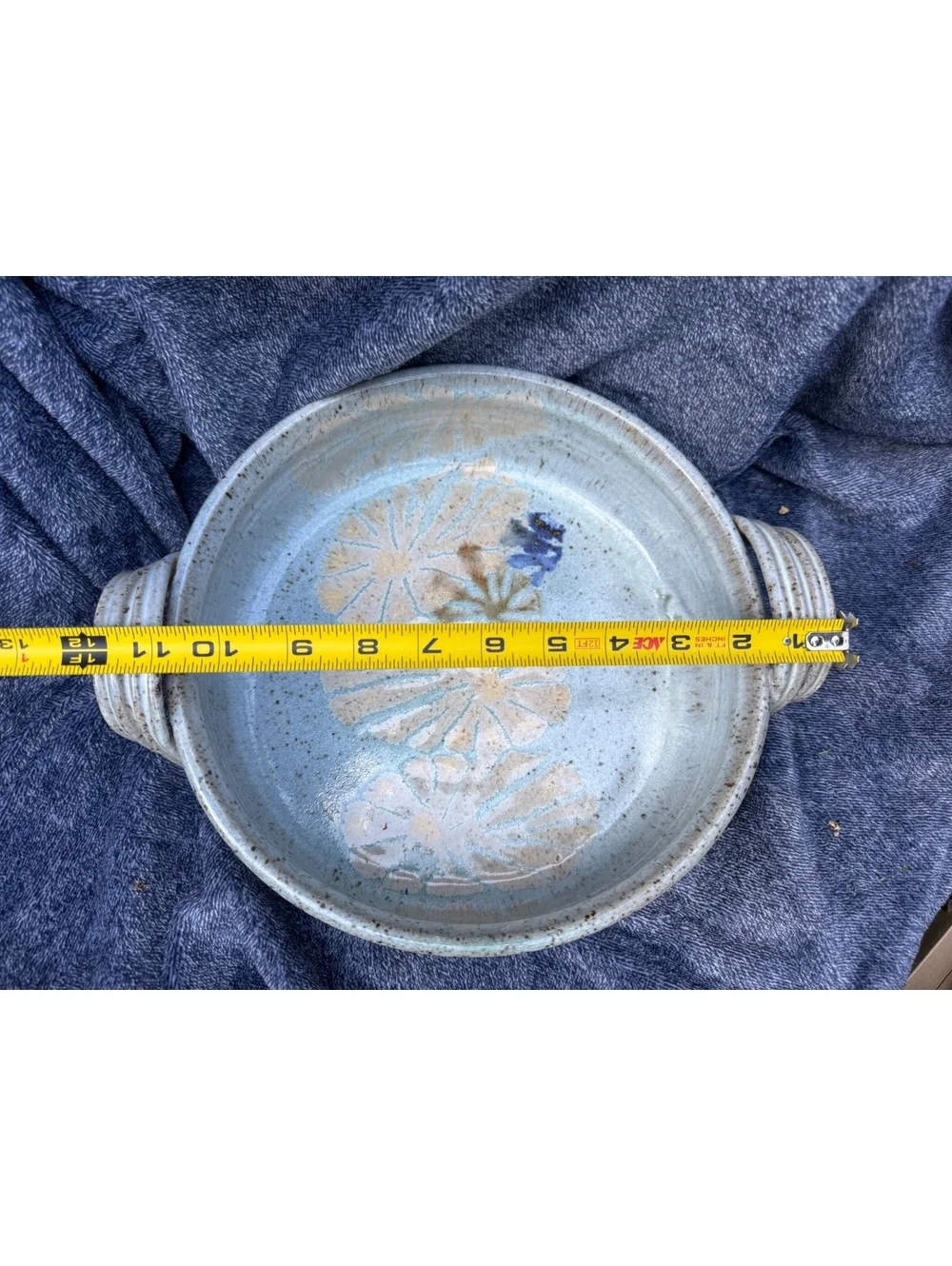 Handcrafted Ceramic Serving Bowl with Handles Signed by Jane Stauffer
